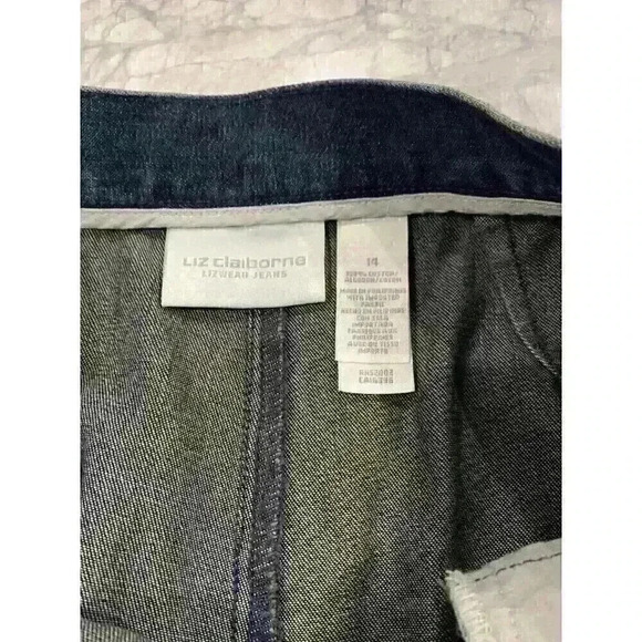 Liz Claiborne Jeans women’s 14 denim pinstriped Sides Straight Leg Back Pleats - Picture 5 of 6